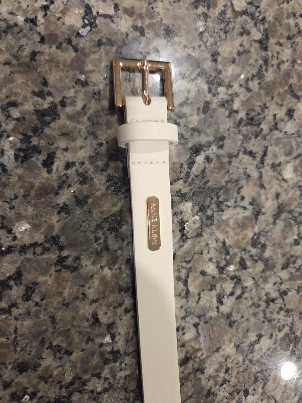 Anne Klein Cream Leather Belt with Gold Buckle